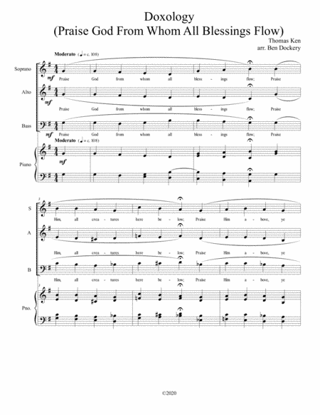 Doxology (Jazz Harmonization) for SAB Choir with Piano - (Praise God From Whom All Blessings Flow) (arr. Ben Dockery)