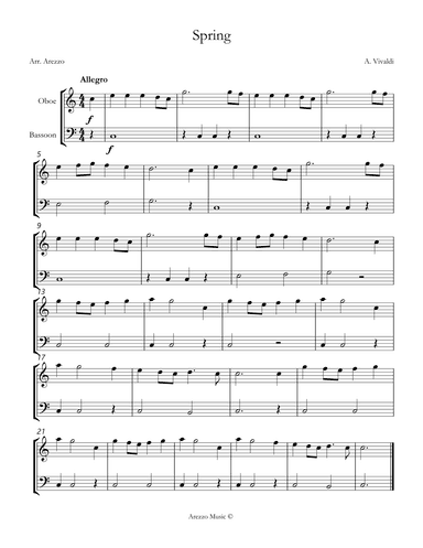 vivaldi spring easy Oboe and Bassoon sheet music (arr. Arezzo Music)