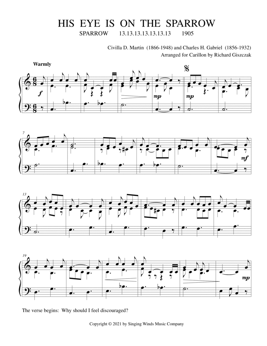 His Eye Is on the Sparrow (SPARROW) (arr. Richard Giszczak)