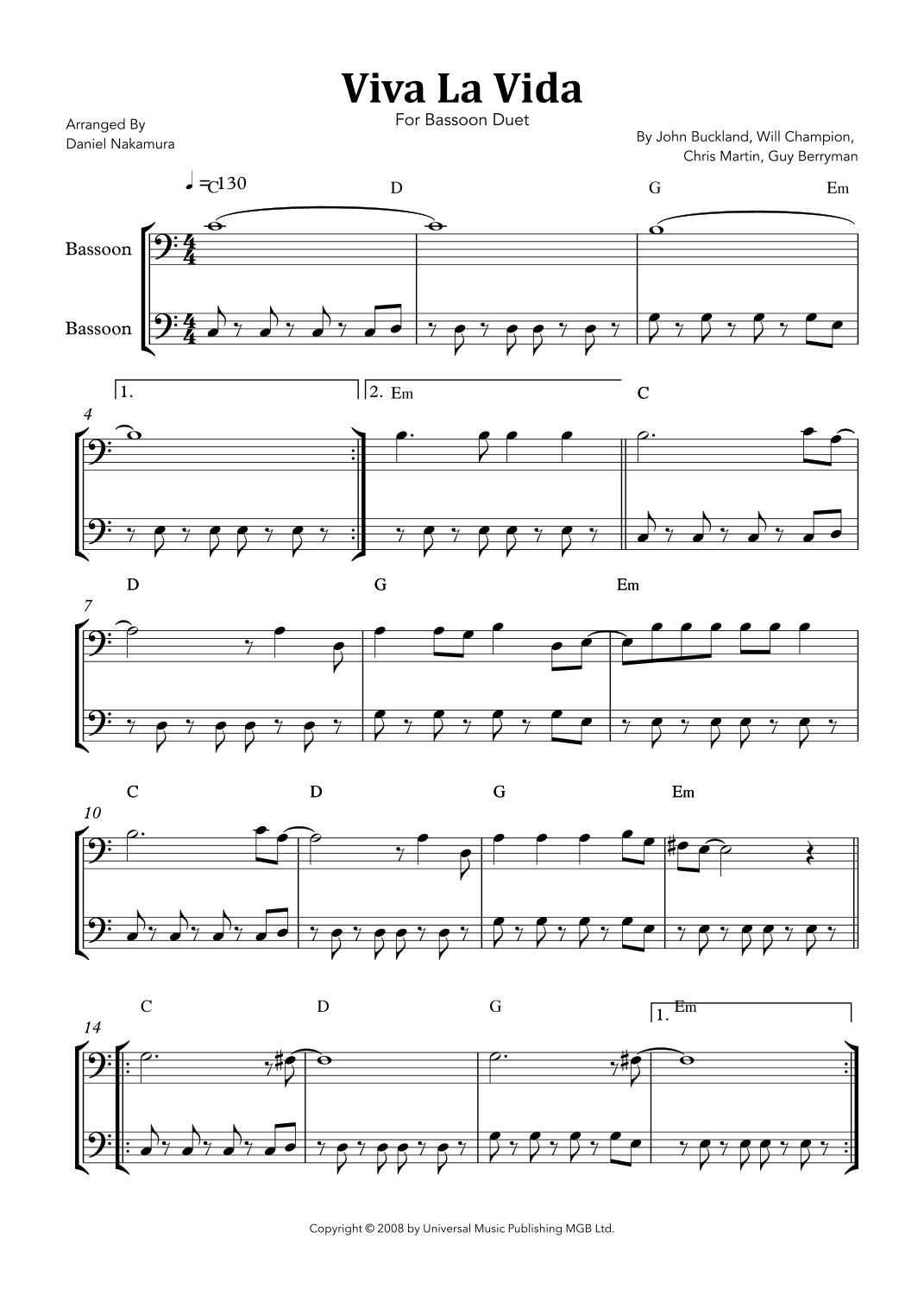 Viva La Vida (arr. Daniel Nakamura)