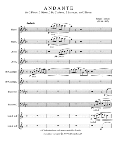 ANDANTE for 2 flutes, 2 oboes, 2 Bb clarinets, 2 bassoons, and 2 horns (arr. Edited by D. Musheff)