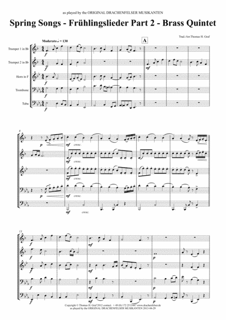 Spring Songs - Frühlingslieder - Part 2 - German Folk Songs - Brass Quintet (arr. Thomas H. Graf)