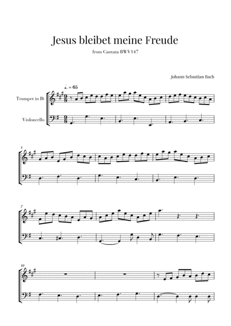Bach - Jesus bleibet meine Freude for Trumpet in Bb and Cello (arr. Cadenza Editions)