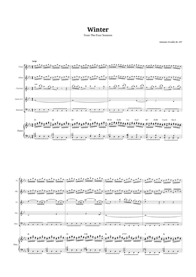 Largo from Winter by Vivaldi for Woodwind Quintet and Piano with Chords (arr. Langanho)