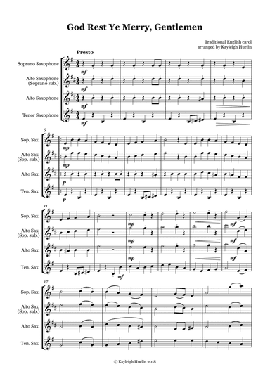 God Rest Ye Merry Gentlemen - Saxophone trio (SAT/AAT) (arr. Kayleigh Huelin)