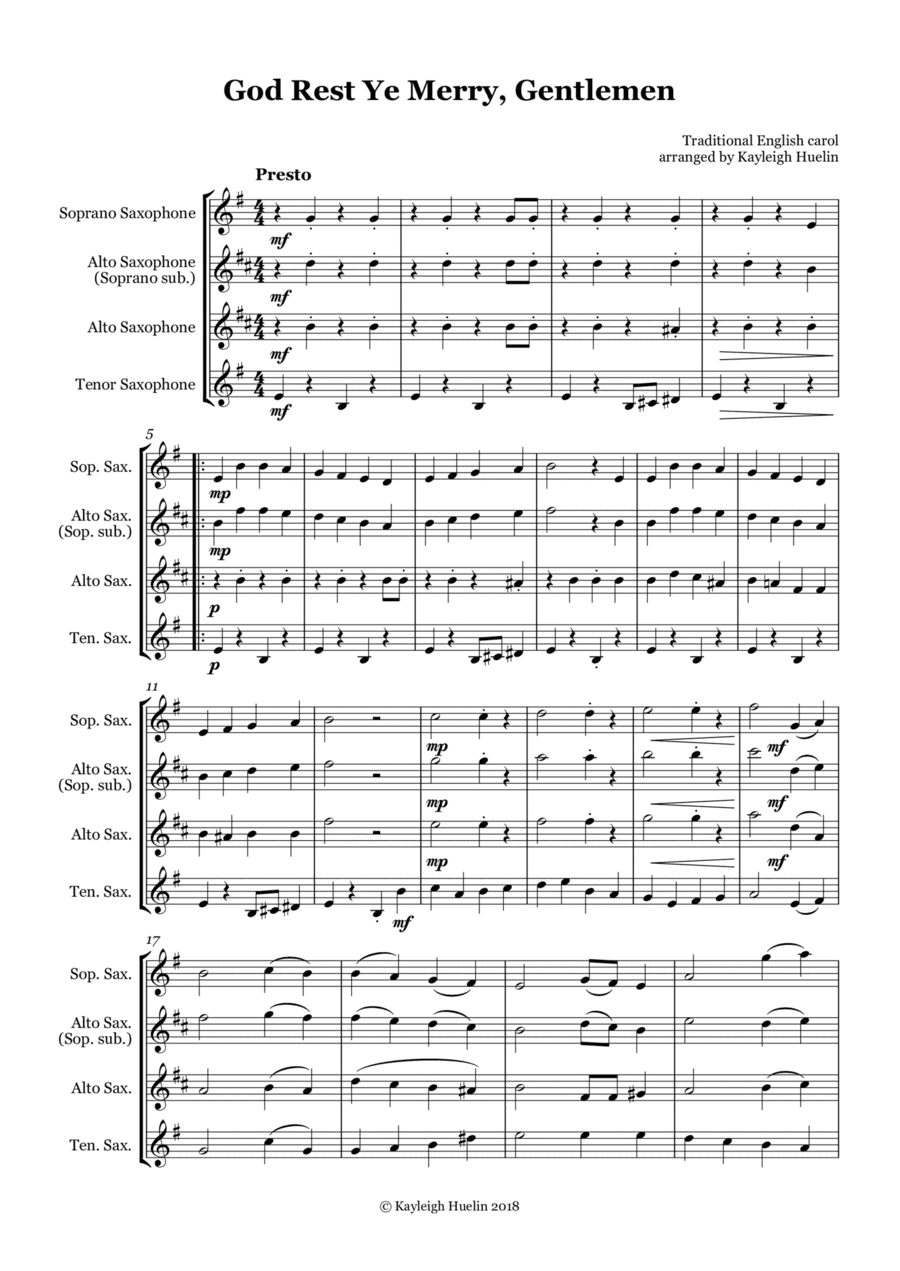 God Rest Ye Merry Gentlemen - Saxophone trio (SAT/AAT) (arr. Kayleigh Huelin)