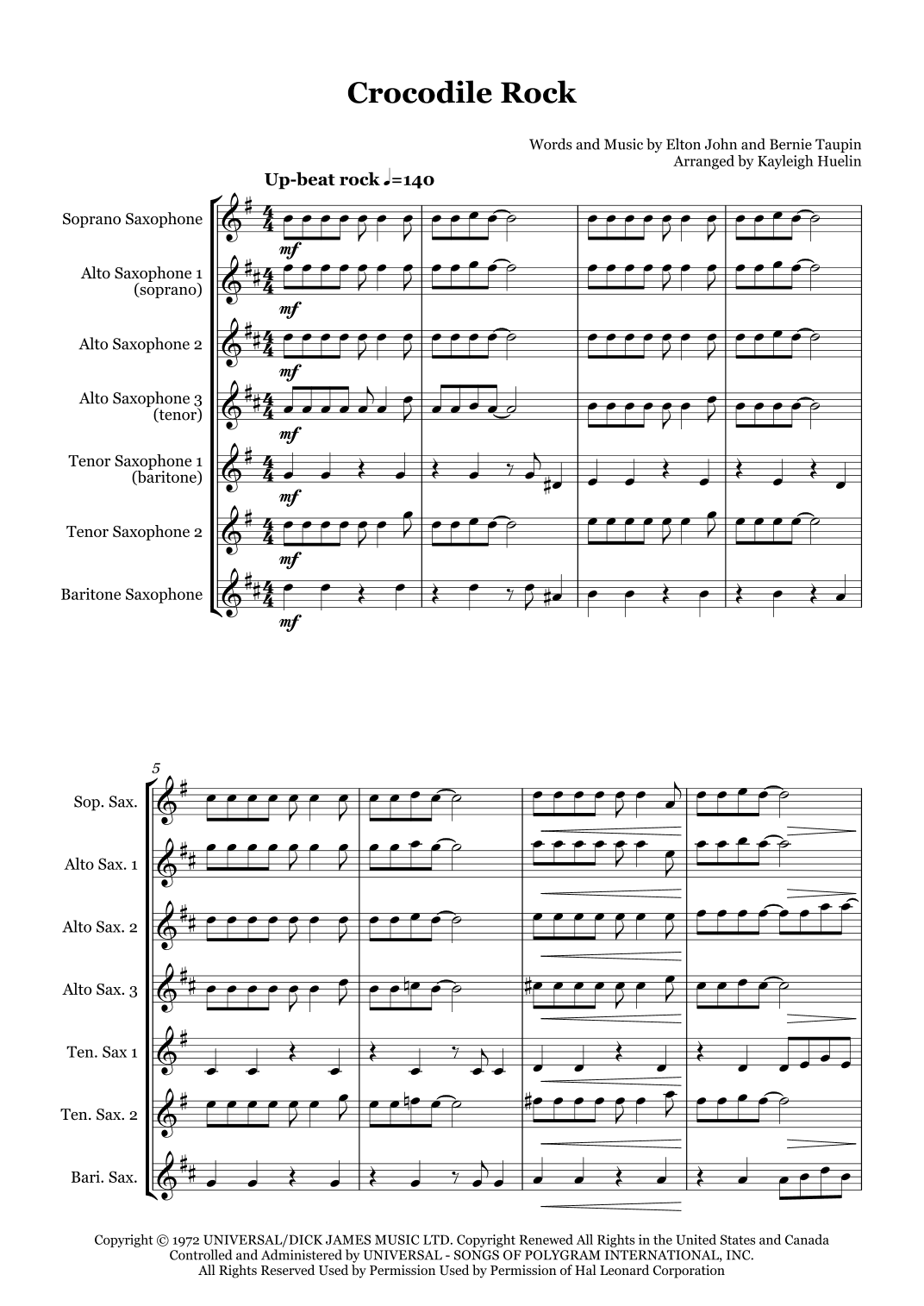 Crocodile Rock (arr. Kayleigh Huelin)