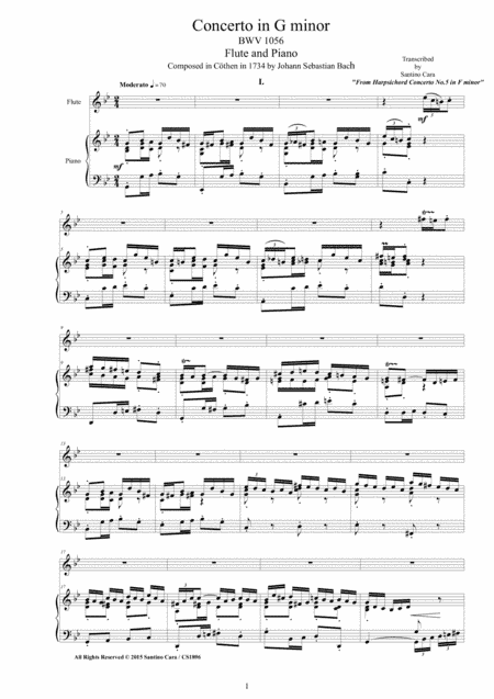 J.S.Bach - Concerto in G minor BWV 1056 - Version for Flute and Piano (arr. Santino Cara)