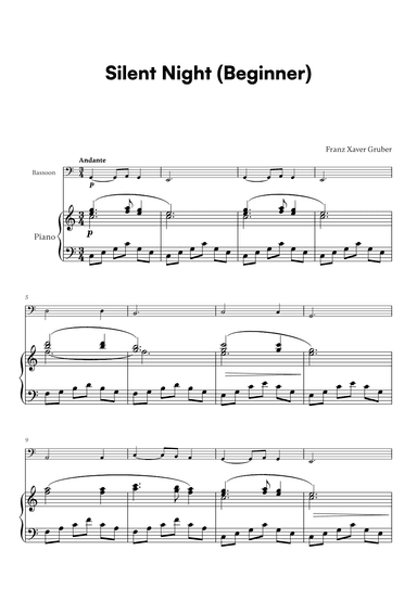 Franz Xaver Gruber - Silent Night Beginner (for Bassoon and Piano) (arr. Cadenza Editions)