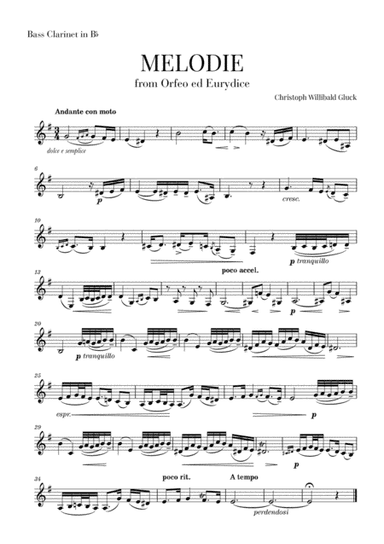 Gluck - Melodie (for Bass Clarinet) (arr. Cadenza Editions)