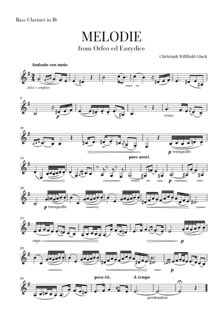 Gluck - Melodie (for Bass Clarinet) (arr. Cadenza Editions)