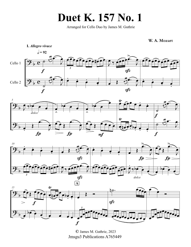 Mozart: Duet K. 157 No.1 for Cello Duo (arr. James M. Guthrie)