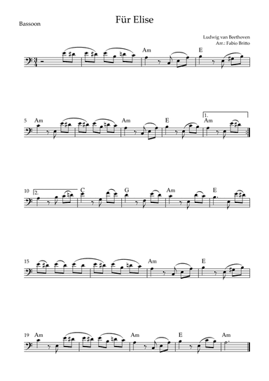 Für Elise (Beethoven) for Bassoon Solo with Chords (Simplified) (arr. Fabio Britto)