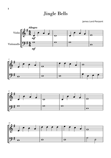 Jingle Bells (Easy Violin and Cello) (arr. Gisele Sant'Ana)
