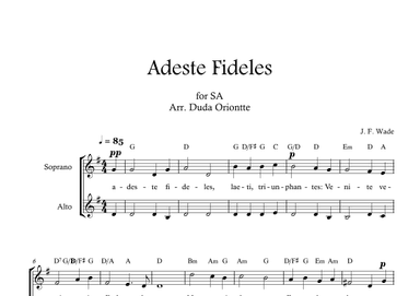 Adeste Fideles (SA - G major - 2 staffs - no piano - with chords) O Come All Ye Faiful (arr. Duda Oriontte)