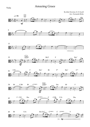 Amazing Grace for Viola Solo with Chords (arr. Fernando Britto)