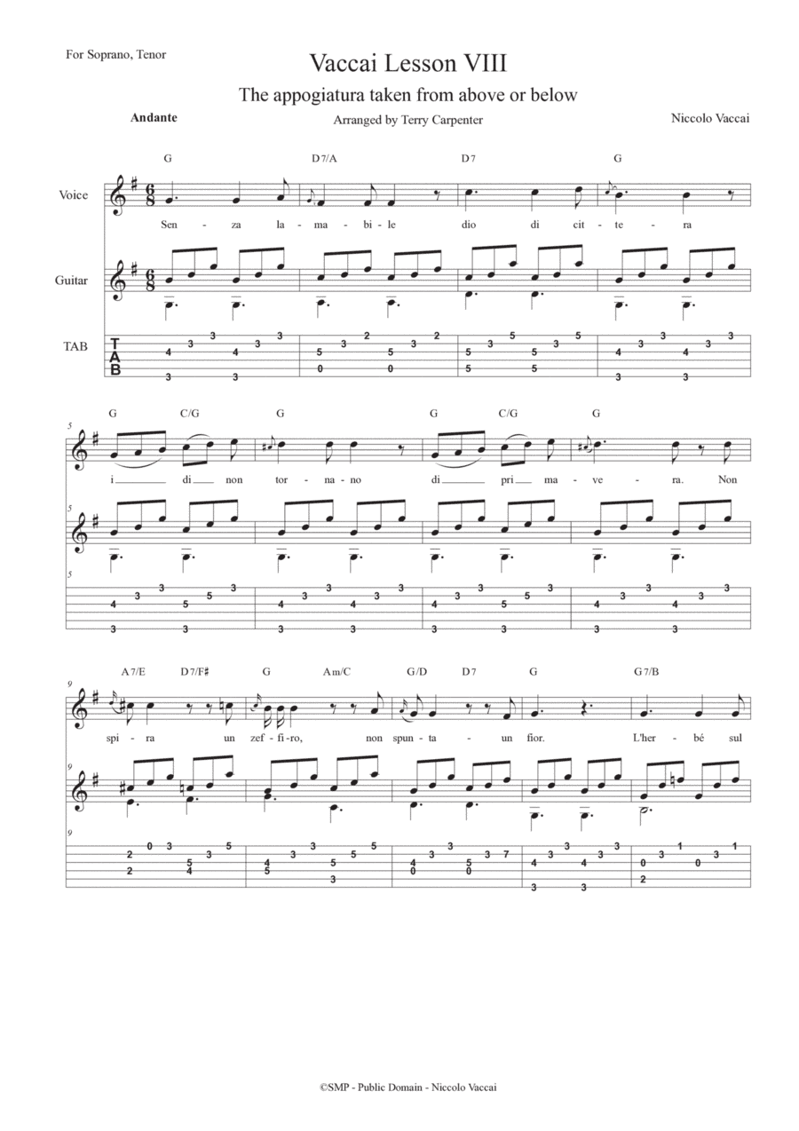 Vaccai - Lesson 08 Appogiatura. for tenor and soprano voice with guitar (arr. Terry Carpenter)