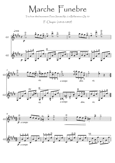 Guitar duet Marche Funebre trio (arr. PianoSheetNow)