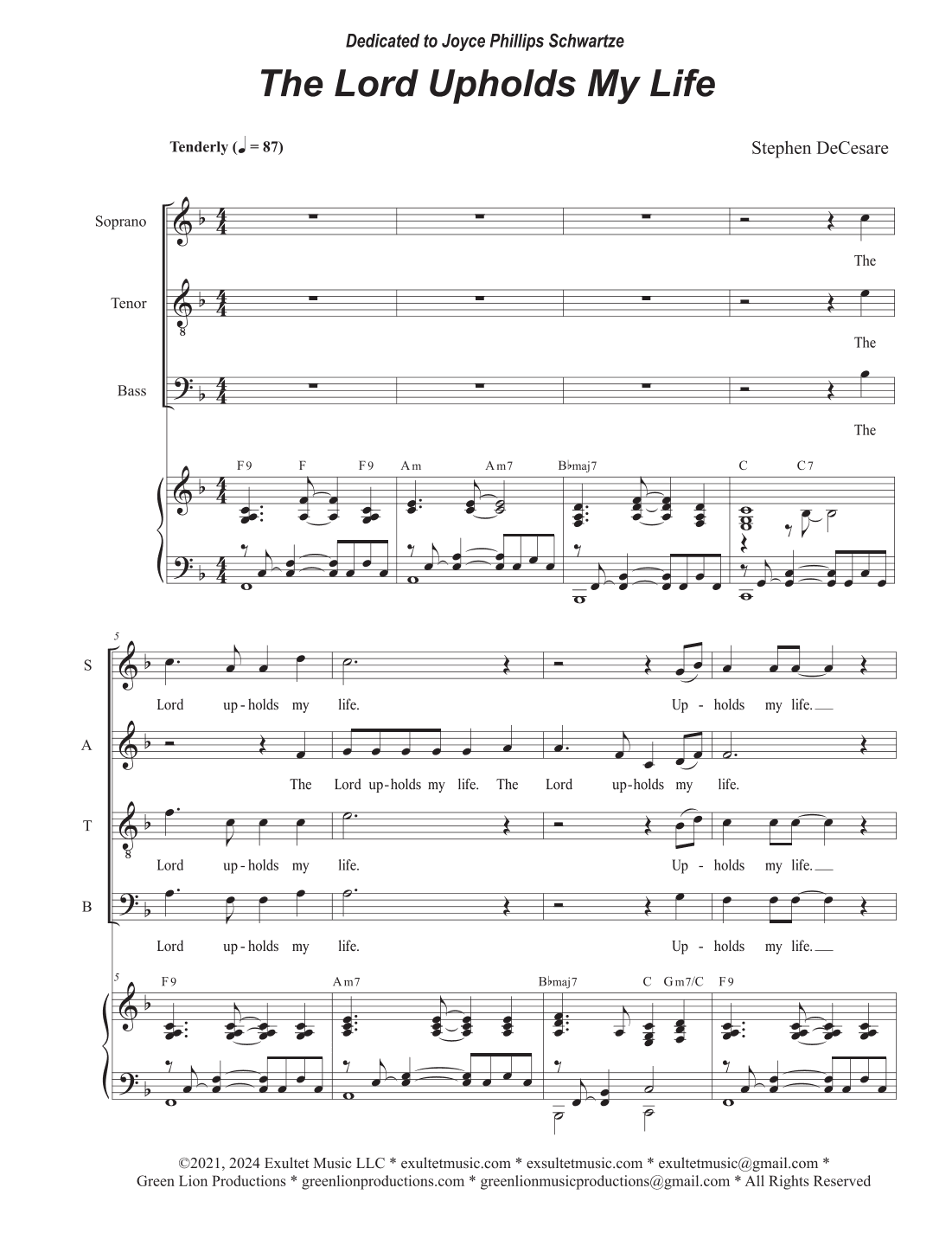 The Lord Upholds My Life (Psalm 54) (Vocal Quartet - (SATB)