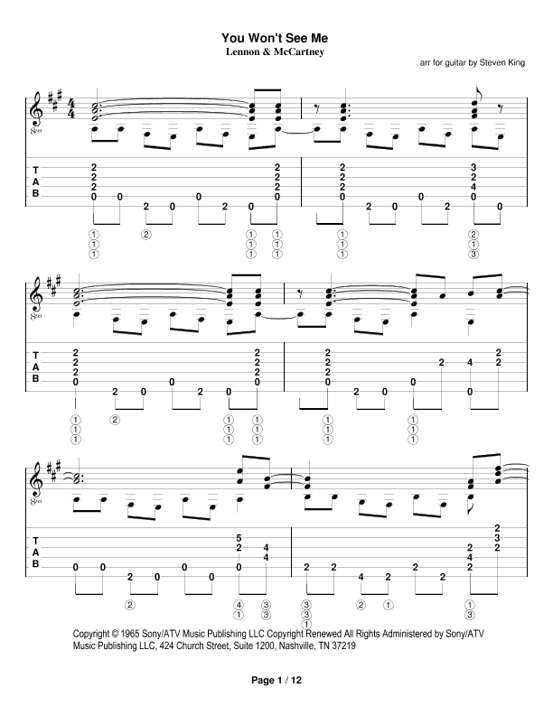 You Won't See Me (arr. Steven King)
