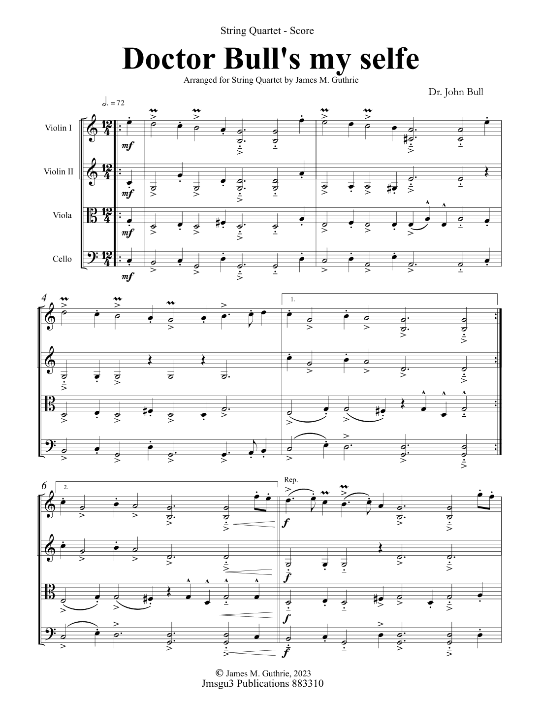 Bull: A Gigge - Doctor Bull's my selfe for String Quartet (arr. James M.. Guthrie)