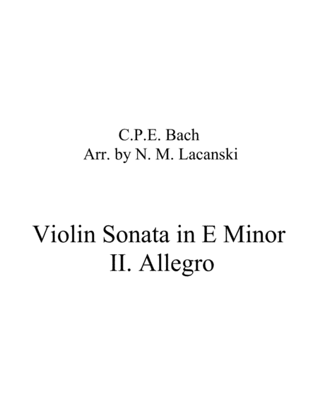 Sonata in E Minor for Violin and String Quartet II. Allegro (arr. Nick Lacanski)