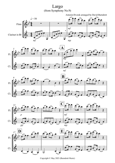 Largo (from the New World) for Flute and Clarinet Duet (arr. David Burndrett)