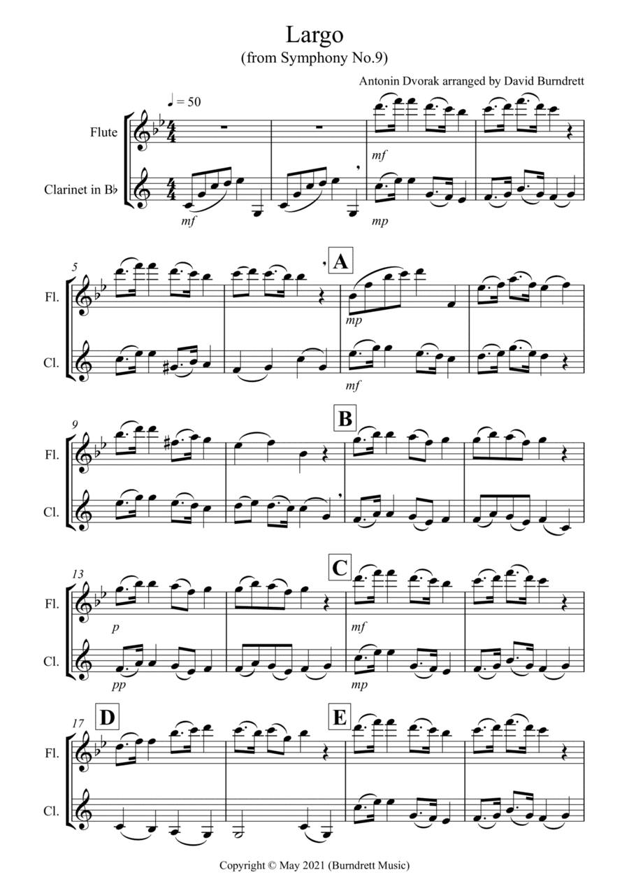 Largo (from the New World) for Flute and Clarinet Duet (arr. David Burndrett)