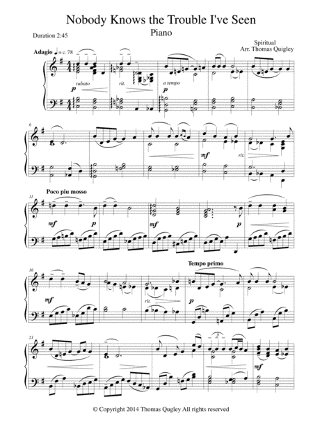 Nobody Knows the Trouble I've Seen (arr. Thomas Quigley)
