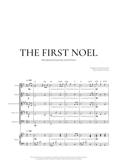The First Noel (Woodwind Quintet and Piano) - Christmas Carol (arr. Pedro Merendi)
