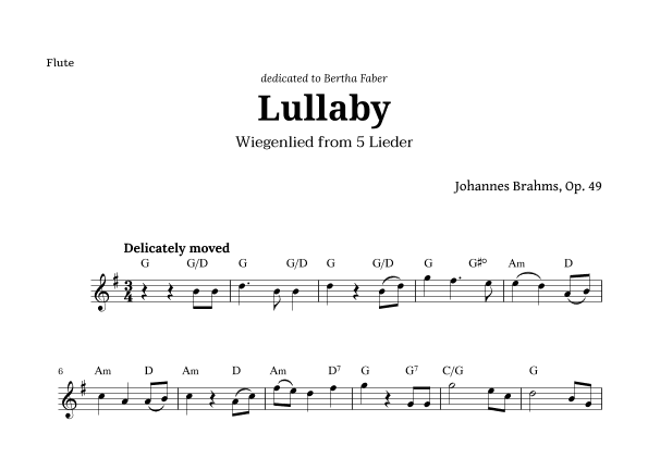 Wiegenlied (lullaby) by Brahms for Flute and Chords (arr. Langanho)