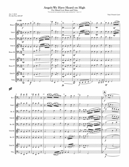 Angels We Have Heard on High for Brass Ensemble (arr. Dr. Jim Fox, ASCAP)