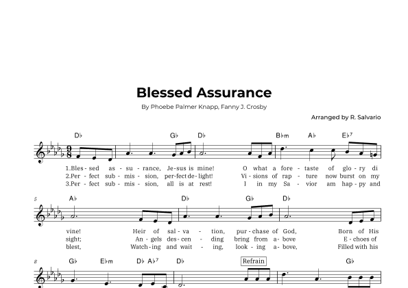 Blessed Assurance (Key of D-Flat Major) (arr. R. Salvario)