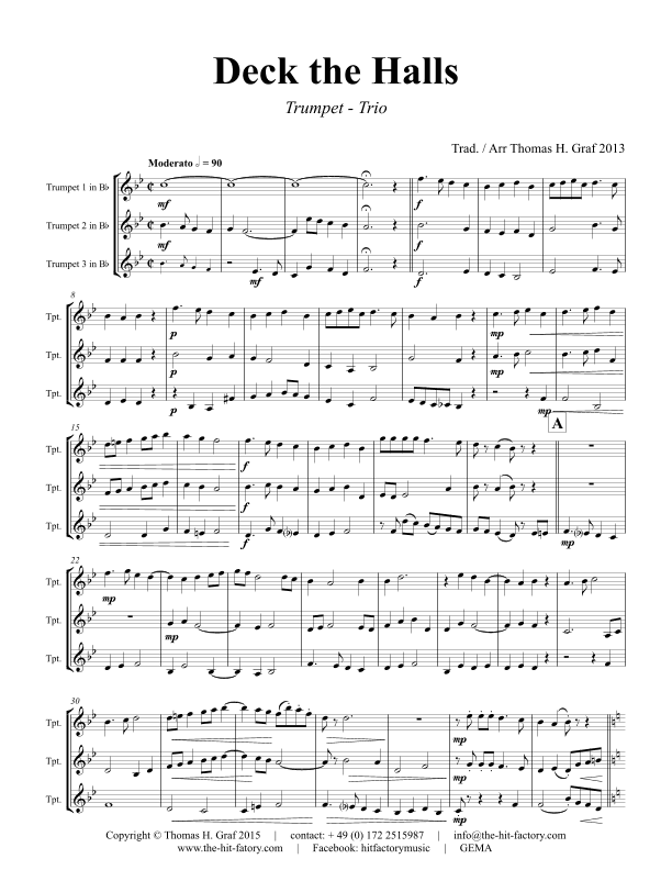 Deck the halls - Christmas Carol Polyphonic - Trumpet Trio (arr. Thomas Graf)