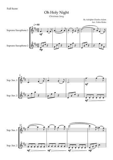 Oh Holly Night (Christmas Song) for Soprano Saxophone Duo (arr. Fabio Britto)