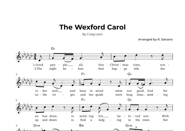 The Wexford Carol (Key of G-Flat Major) (arr. R. Salvario)