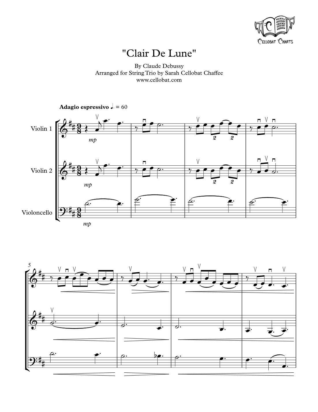 Clair De Lune - String Trio (2 Violins & Cello) - Claude Debussy arr. Cellobat (arr. Sarah Cellobat Chaffee)