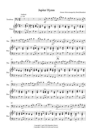 Jupiter Hymn for Trombone and Piano (arr. David Burndrett)