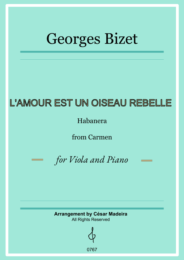 Habanera from Carmen by Bizet - Viola and Piano (Full Score and Parts) (arr. César Madeira)
