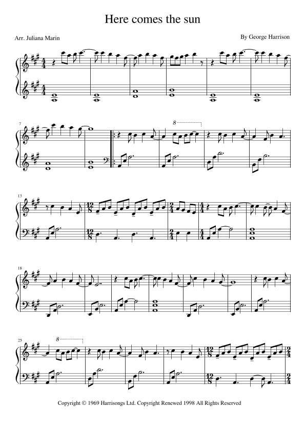 Here Comes The Sun (arr. JULIANA MARIN)