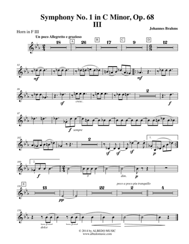 Brahms Symphony No. 1, Movement III - Horn in F 3 (Transposed Part), Op. 68 (arr. Doug Clyde)