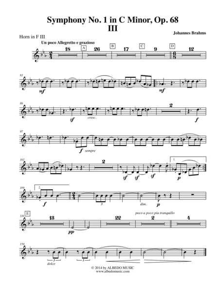 Brahms Symphony No. 1, Movement III - Horn in F 3 (Transposed Part), Op. 68 (arr. Doug Clyde)
