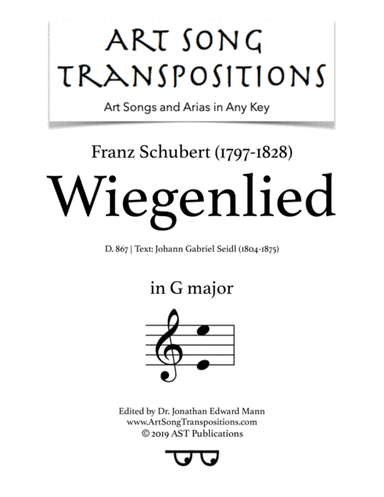SCHUBERT: Wiegenlied, D. 867 (transposed to G major) (arr. ArtSongTranspositions.com)
