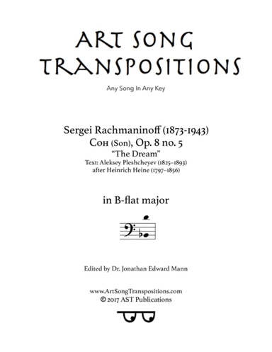 The Dream, Op. 8 no. 5 (B-flat major, bass clef) (arr. ArtSongTranspositions.com)