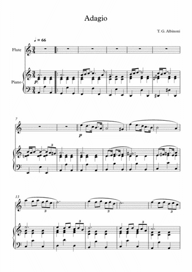 Adagio (In G Minor), Tomaso Giovanni Albinoni, For Flute & Piano (arr. Eugene Egorov)