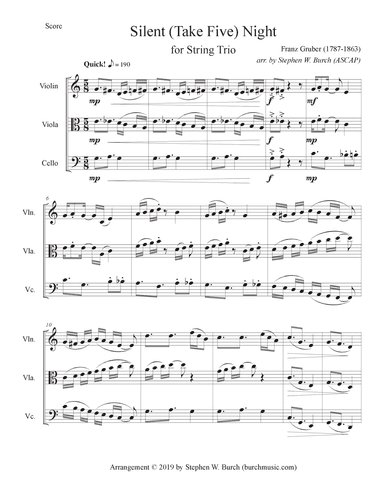 Silent (Take 5) Night for String Trio (arr. Stephen W. Burch (ASCAP))