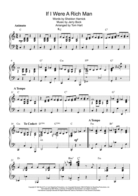 If I Were A Rich Man (arr. Tom Hart)