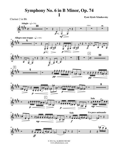 ?Tchaikovsky? Symphony No. 6, Movement I - Clarinet in Bb 2 (Transposed Part), Op. 74 (arr. Doug Clyde)