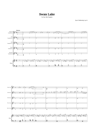 Swan Lake by Tchaikovsky for Sax Quintet and Piano (arr. Langanho)