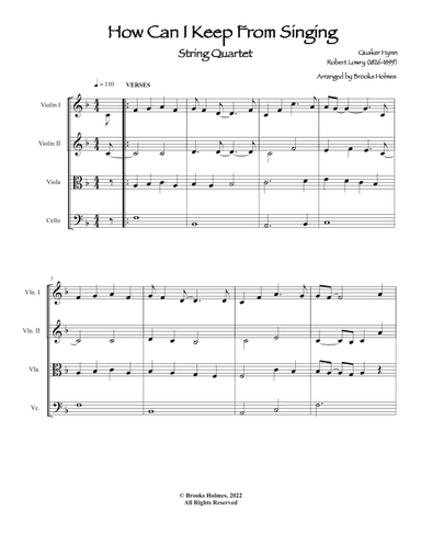 How Can I Keep From Singing - String Quartet in F (arr. Brooks Holmes)